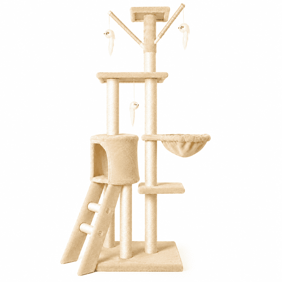 Cat Tree Tower for Indoor Cats with Scratching Posts, Multi-Level Cat House, Tall Cat Tower, 138cm,Beige