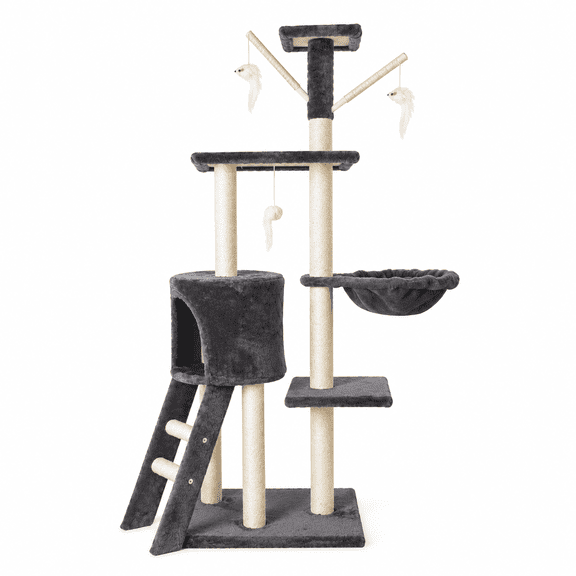 54.3-Inch Cat Tree Tower with Condo, Hammock, Scratching Posts & Perches for Indoor Cats, Dark Gray