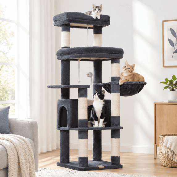 Large Cattery Cat Tree Tower for Large Cats, 61.4-Inch 5-Tier Structure with Extra ...