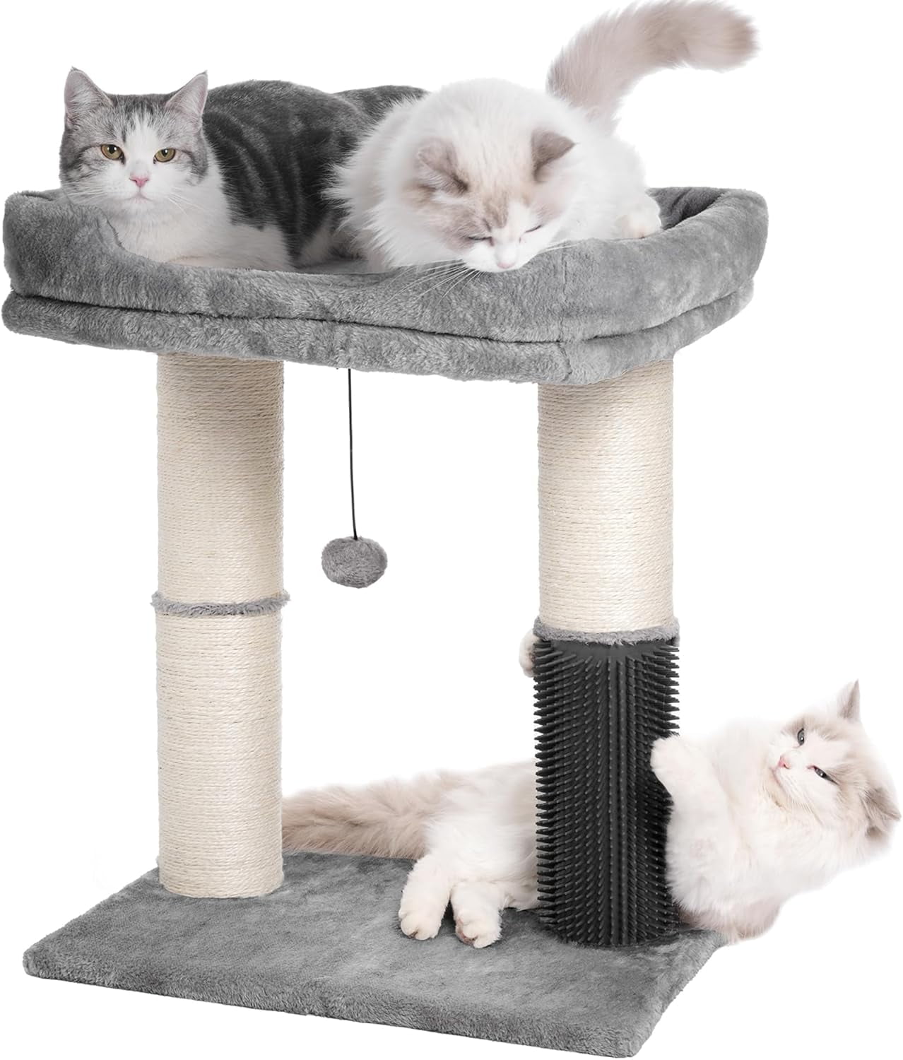 Cat Tree Tower for Large Cats Cat Scratching Post with Cat Self Groomer,Top Bed, Thick Scratch Post Danging Ball Great for Indoor Cats