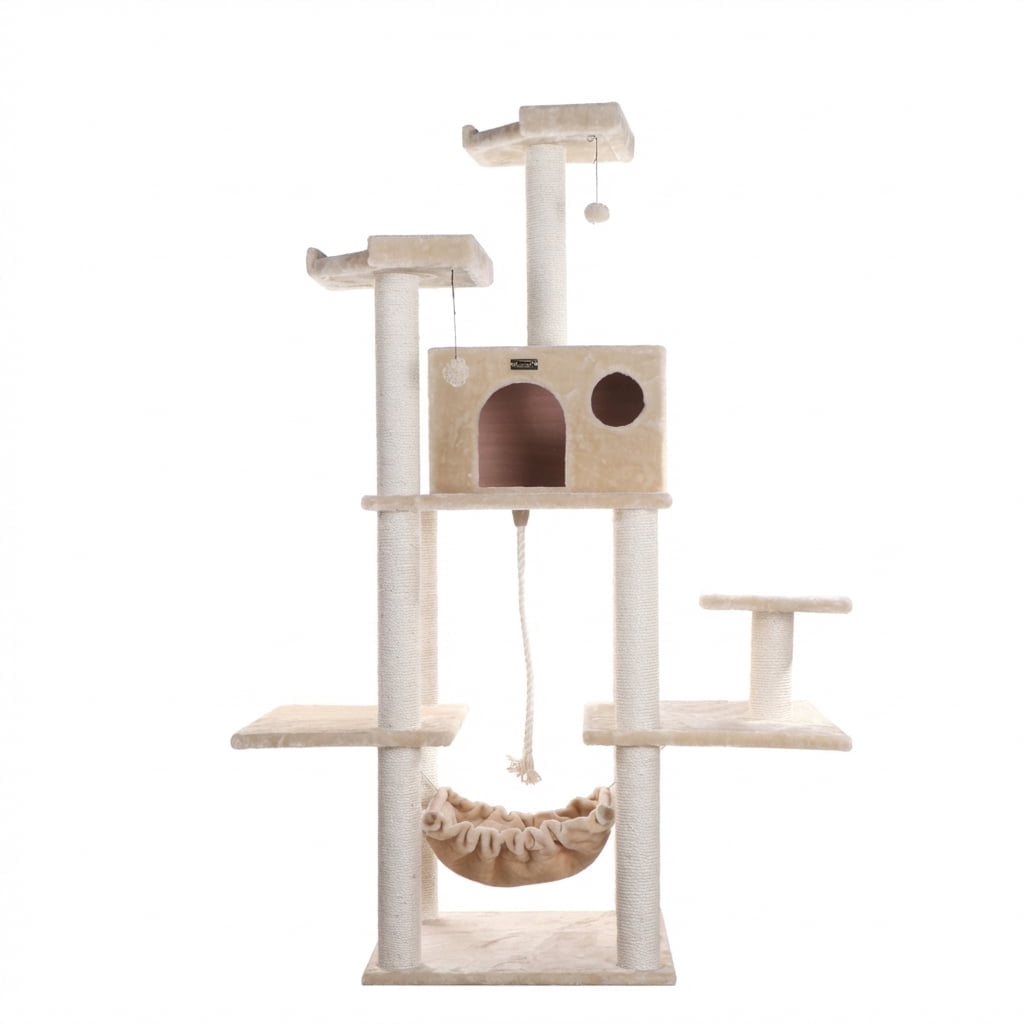 Cat Tree Tower with Plush Condo, Hammock, Sisal Scratching Posts, Multiple Perches, Beige, 72" Tall