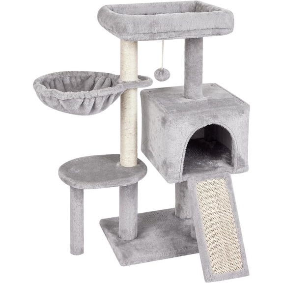 Cat Tree Tower with Sisal Scratching Posts Jump Platform and Play House Grey