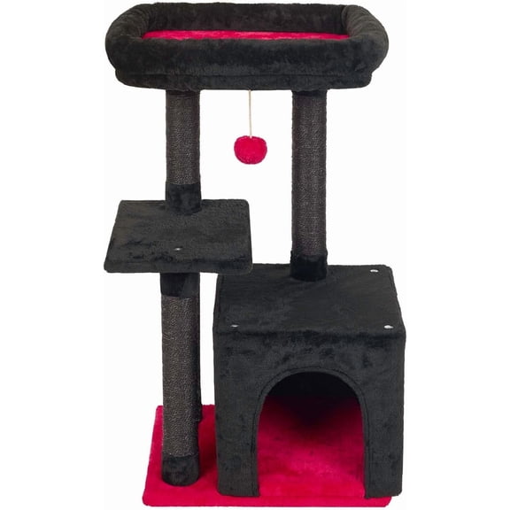 Cat Tree Tower with Sisal Scratching Posts and Jump Platform Activity Center Red Black