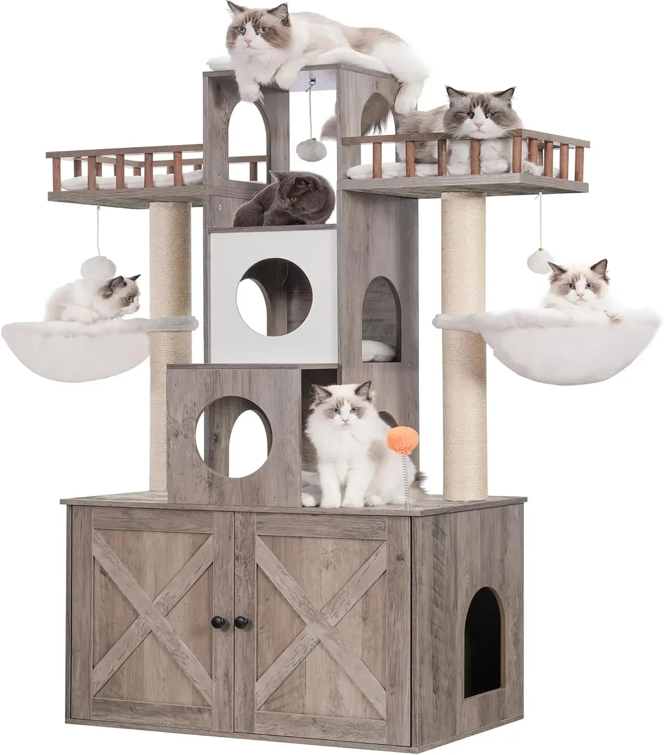 Cat Tree With Litter Box Enclosure for Indoor Big Cat Tower for Large S