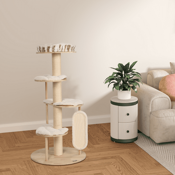 Cat Tree for Indoor Cats, 5-Level Corner Cat Tree Modern Design, LHBcraft 53" Wood Cat Tower