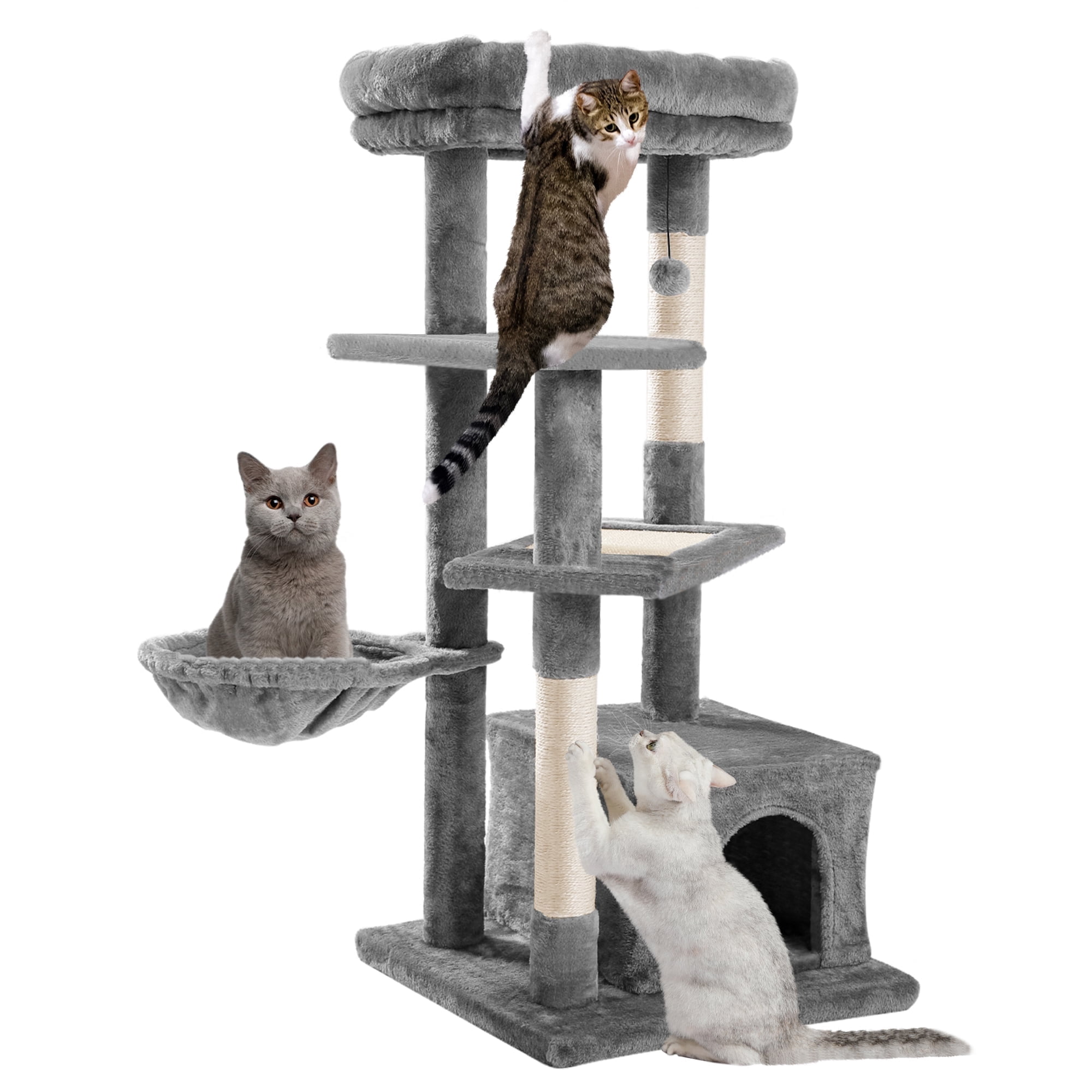 Cat Tree for  Large Cats, Multi-Level Cat Tower with Sisal Covered Scratching Posts, Spacious Condo, Cozy Hammock and Plush Top Perch
