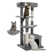 Cat Tree for Large Cats, Multi-Level Cat Tower with Sisal Covered Scratching Posts, Spacious Condo, Cozy Hammock and Plush Top Perch