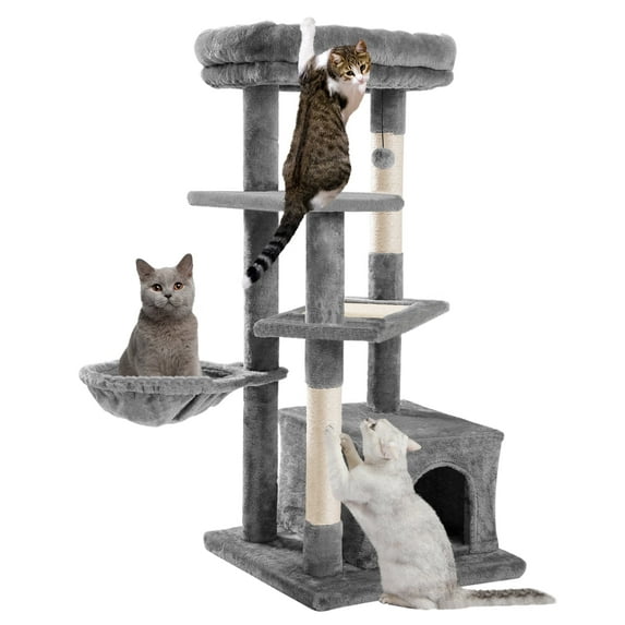 Cat Tree for Large Cats, Multi-Level Cat Tower with Sisal Covered Scratching Posts, Spacious Condo, Cozy Hammock and Plush Top Perch