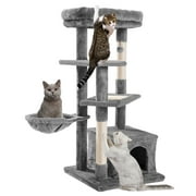 Cat Tree for  Large Cats, Multi-Level Cat Tower with Sisal Covered Scratching Posts, Spacious Condo, Cozy Hammock and Plush Top Perch