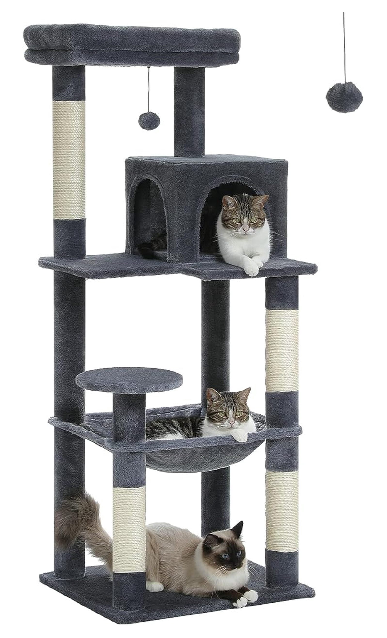 Cat Tree for Large Cats, 56.3" Tall Cat Tower with Hammock
