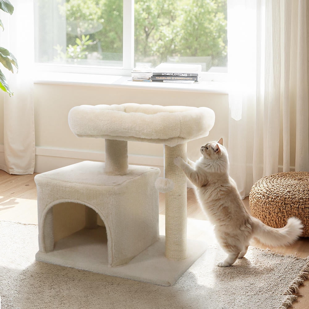 Cat Tree, small size with large padded plush perch, sisal scratching ...