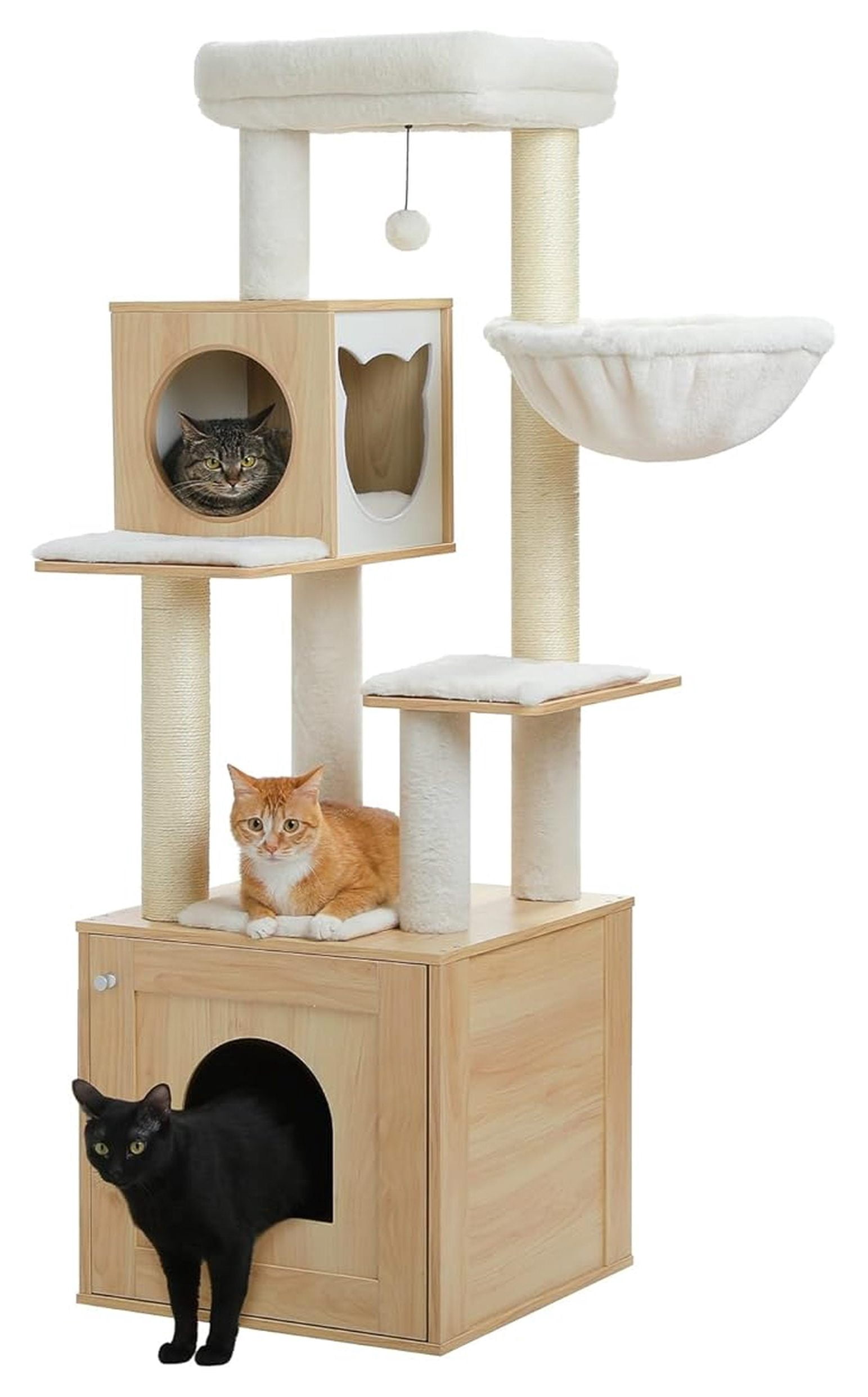 Cat Tree with Litter Box, 57.5" Indoor Cat Tower Beige