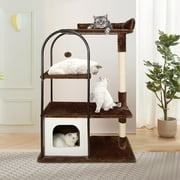 Cat Tree with Toy, Cat Tower condo for Indoor Cats, Cat House with Padded Plush Perch, Cozy Bed and Sisal Scratching Posts, Brown