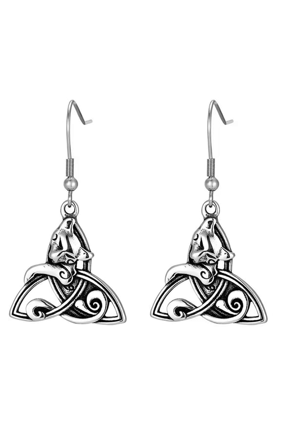 Cat Trinity Knot Celtic Earrings 316L Stainless Steel Feline Triquetra Dangles