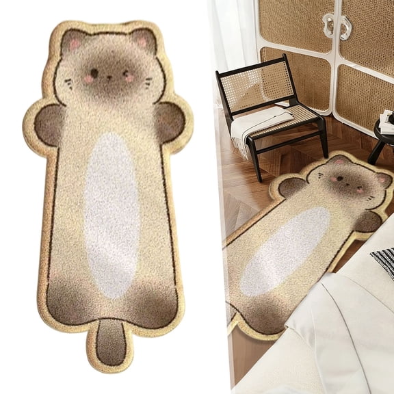 Cat Tufted Rug - 47.2 x 15.7 Inch, Cat Shaped Rug, Irregular Shaped Rugs, Washable Absorbent Non-Slip Animal-shaped Cartoon Room Floor Mat, Soft Bedside Rugs for Bedroom, Cats Doormat, Siamese Cat