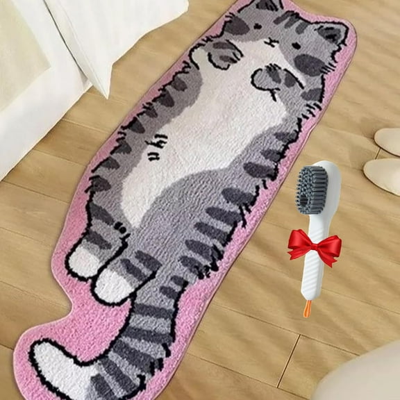 Cat Tufted Rug, Cat Shaped Rug, Cat Rug for Bedroom, Irregular Shaped Rug, Non-Slip Washable Cat Rug, Living Room Decoration (Little Pink Cat, 19.68 * 47.24in)