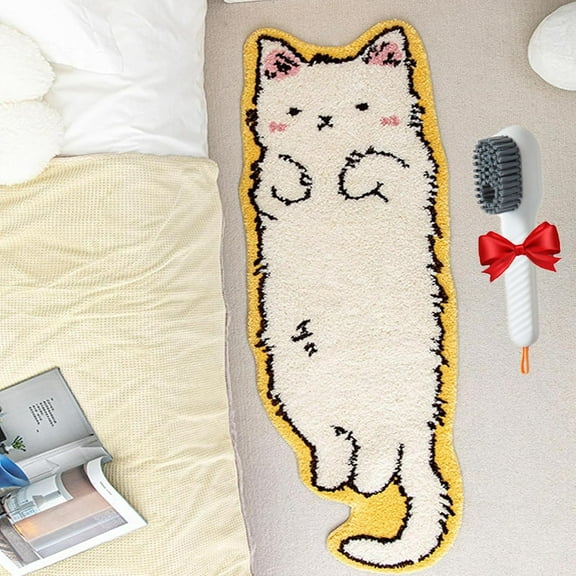 Cat Tufted Rug, Cat Shaped Rug, Cat Rug for Bedroom, Irregular Shaped Rug, Non-Slip Washable Cat Rug, Living Room Decoration (Little White Cat, 15.74 * 47.24in)