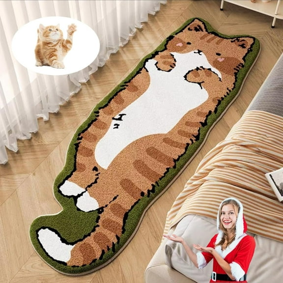 Cat Tufted Rug, Cute Cartoon Cat Shaped Rug, Irregular Shaped, Non-Slip Washable, Soft Bedside Rug for Bedroom, Living Room Decoration (A, 15.74 * 23.62in)