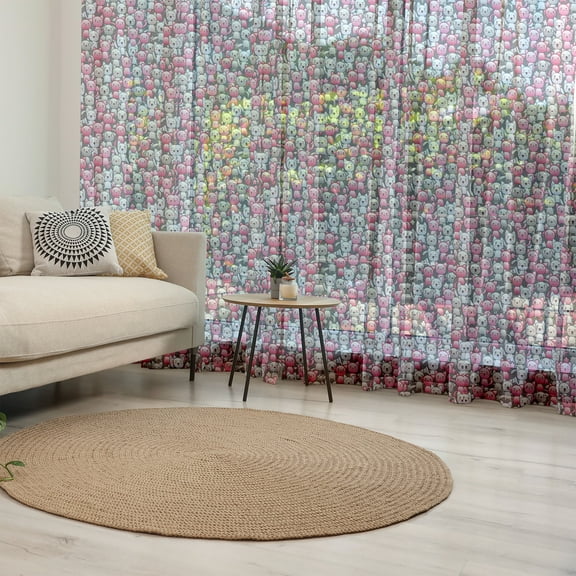 Cat Tulle Curtains with Rod Pocket, Kawaii Doodle Cats Pattern Smiling Winking Cheering Mascots Humorous Funny, Sheer Drape for Wedding Party 2 Panels, 7 Sizes, Pink Tan Lilac, by Ambesonne