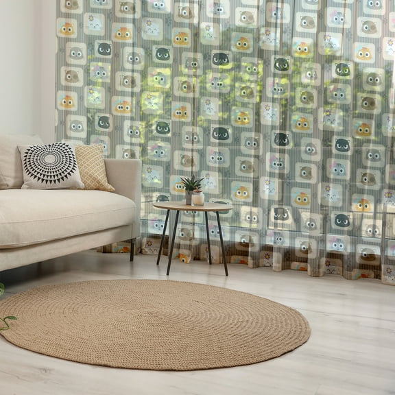 Cat Tulle Curtains with Rod Pocket, Patchwork Inspired Pattern Kitty Faces Silly Expressions Footprints Stripes, Sheer Drape for Wedding Party 2 Panels, 7 Sizes, Multicolor, by Ambesonne