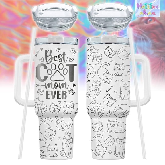 Cat Tumber 40oz, Best Cat Mom Ever Cat Tumbler, Cat Lover Gifts, Cute Cat Mug, Kitty Gifts for Cat Mom, Cat Merch, Feline Tumbler