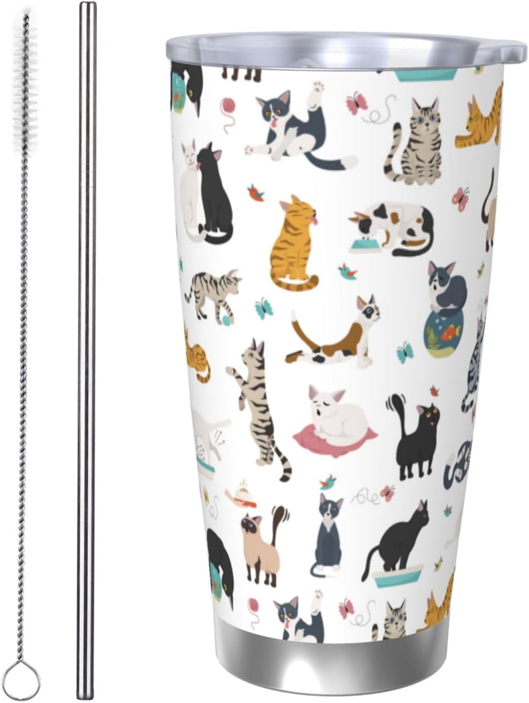 Cat Tumbler 20oz Cute Cats Stainless Steel Insulated Tumblers with Lid ...