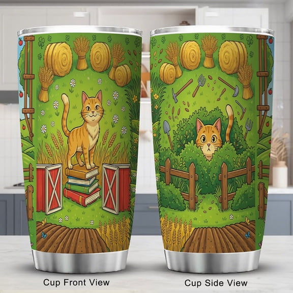 Cat Tumbler 20oz with Lid Vintage Style Cat and Flowers Gift for Women Men