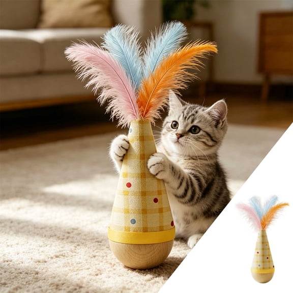 Cat Tumbler Activity Toy,Weighted Wobble Interactive Entertainment Accessory,Feather Teaser Mental Stimulation Companion,Indoor Hunting Exercise Equipment,Self Play Training Toy For Cats