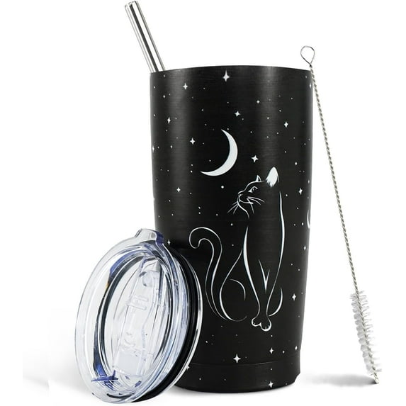 Cat Tumbler, Cat Cups/Travel Mug/Insulated Tumbler, Cute Cat Stuff/Things, Cat Present, Funny Black Cat Gifts for Cat Lovers, Goth Tumbler, Cat Themed Gifts for Women-20 OZ Tumbler with Straw and Lid