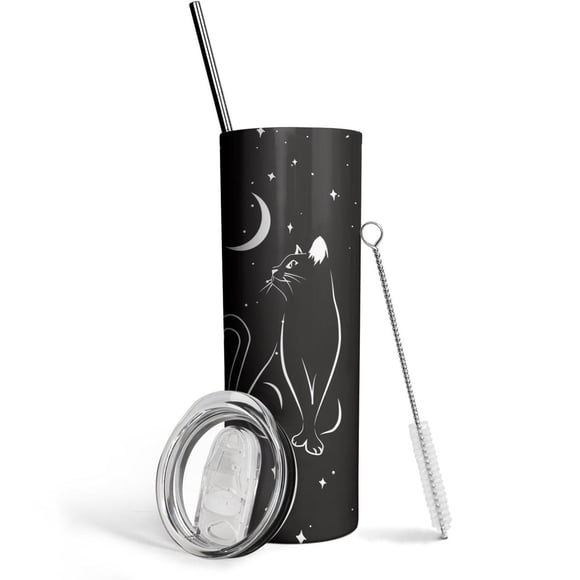 Cat Tumbler,Goth Tumbler,Halloween Gifts for Women,Cat Mug,Black Cat Mug,Cute Cat Stuff,Witchy Gifts for Women,Black Cat Gifts,Goth Gifts,Cat Cup,Cat Coffee Mug 20oz Tumbler with Straw and Lid
