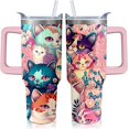 thumbnail image 1 of Cat Tumbler with Handle and Straw, 40 oz Cat Stainless Steel Insulated Cup with Lid and Straw,Colorful Travel Coffee Mug Water Bottle, Birthday Mothers Day Gifts for Animal Lovers Women, 1 of 7