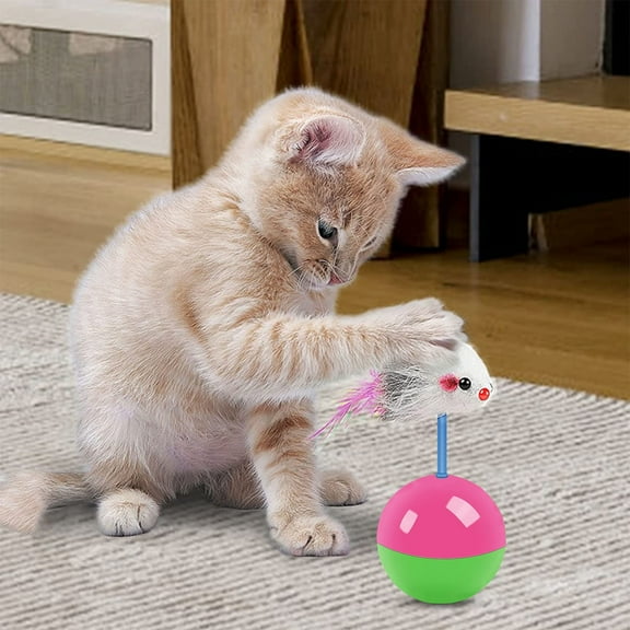 Cat Tumbler Mouse Toy for Indoor Cats | Colorful Feather & Bell, Weighted Self-Entertainment Cat Toy, Sturdy Flocking, 11x5.5cm, Irregular Swing, Relieves Boredom, Durable Interactive Play