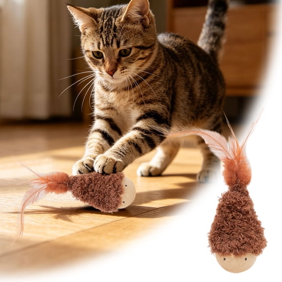 Cat Tumbler Toy, Interactive Wobble Teaser for Indoor Cats, Self-Righting Play Ball for Mental Stimulation and Exercise(Brown)