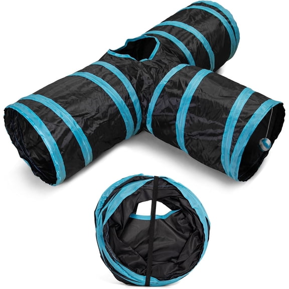 Cat Tunnel, 3 Way Foldable Tunnels with Peek Hole Toy Ball