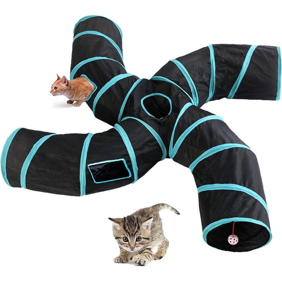 Cat Tunnel,4 Way Large Collapsible Tunnels Tube Upgrade with 5 Peek Hole,S-Shaped Maze House Play Toy Interactive Cat Toy for Cat Kitten Kitty Rabbit