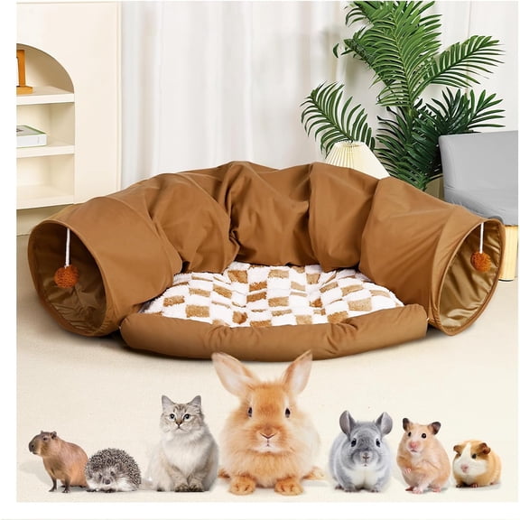 Cat Tunnel Bed,Cat Toys with Removable Mat, Cat Construction Toys, Bunny Tunnel Bed, Guinea Pig Mat, Collapsible Tunnel Tubes for Cats Kittens Rabbits Guinea Pigs Kitty