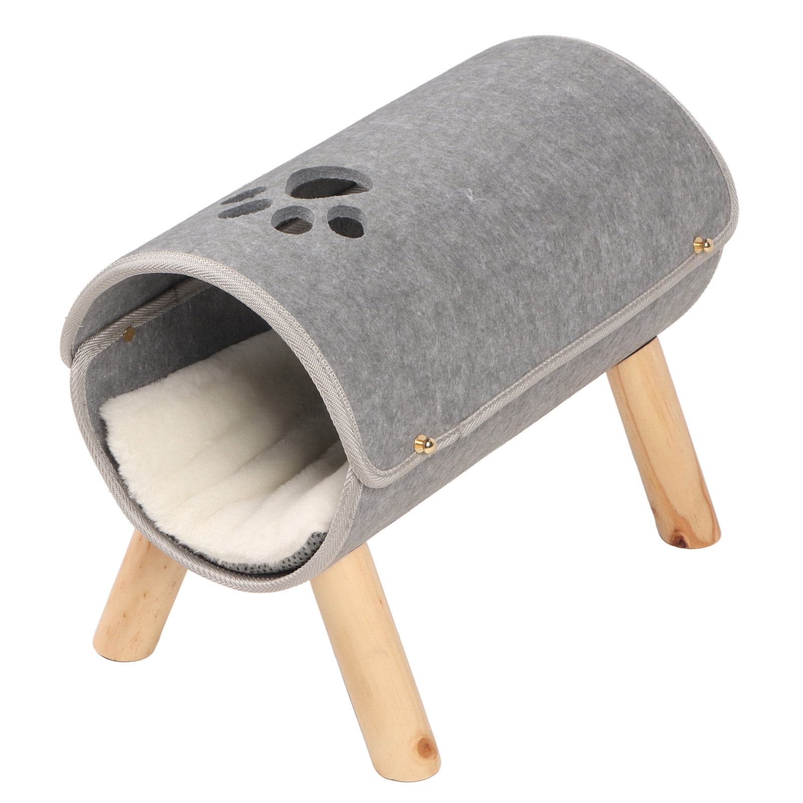 Cat Tunnel Bed Elevated Wooden Legs Cat Tunnel Soft Felt Plush Pad Inside Pet Tunnel Bed for