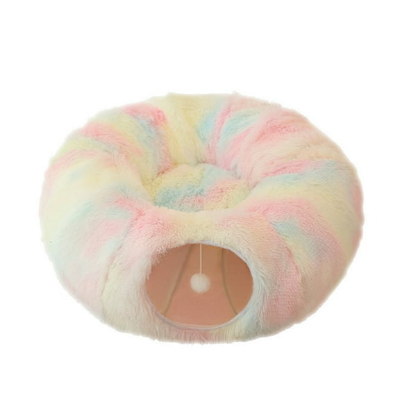 Cat Tunnel Bed,Peekaboo Cat Cave,Detachable Tunnels for Indoor Cats,Cat Tunnel Toy, Plush Round Cat Bed Suitable for The Rabbits and Small Guinea Pigs,33",Colourful