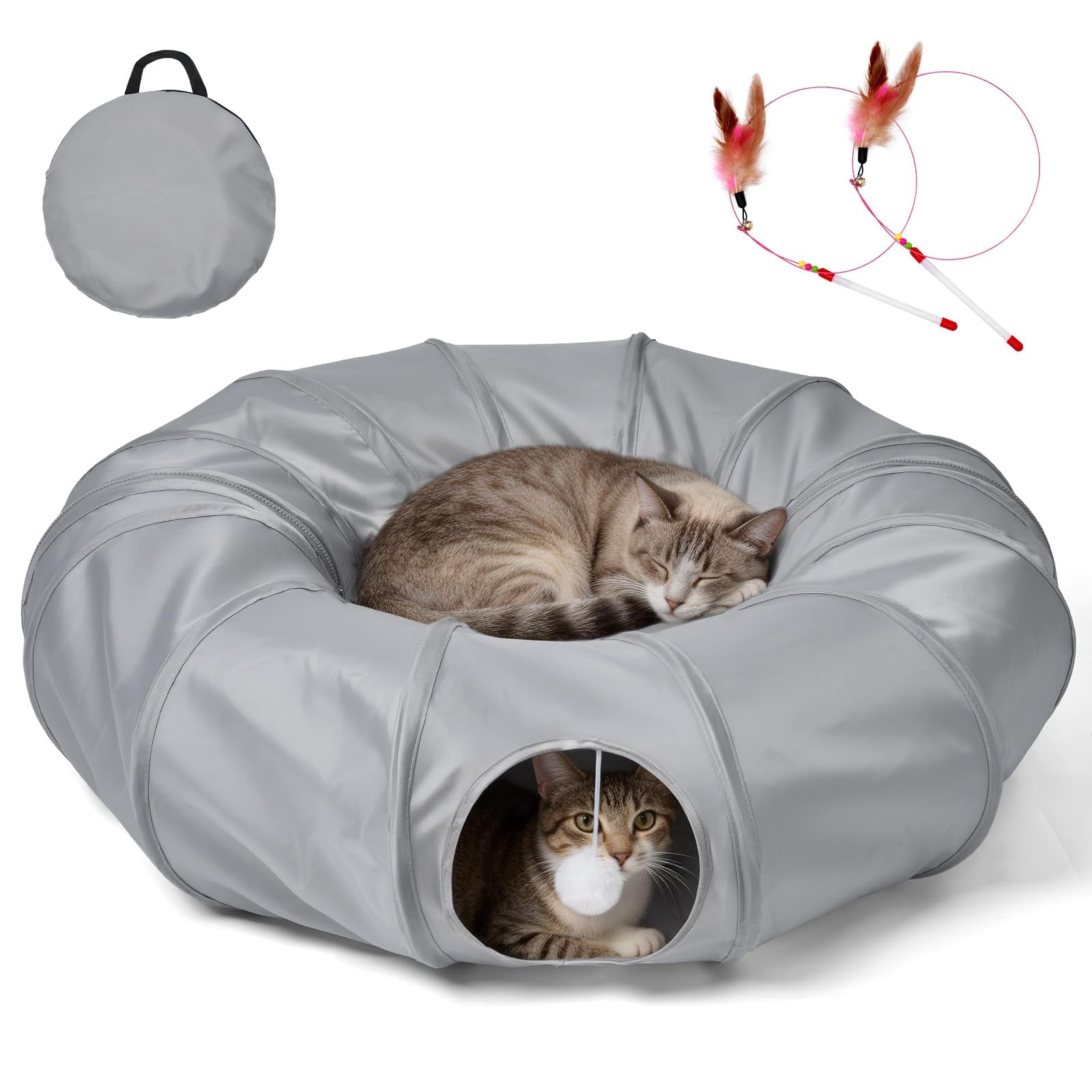 Cat Tunnel Bed With 20 Interactive Toys  3-in-1 Diy Collapsible Plush Tube Washable Mat Large Indoor Play Cave For Kittens And Small Animals