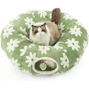 Cat Tunnel Bed for Indoor, Soft Plush Cat Donut Tunnel with Circle Mat, for Kitten Puppy Rabbit, Green