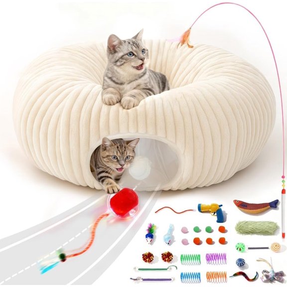 Cat Tunnel Bed with 31 Pcs Interactive Cat Toys, Automatic Cat Toys for Indoor Cats Kittens, Cat Tube with Moving Ball