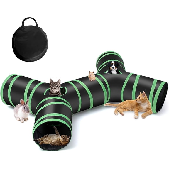 Cat Tunnel Bone-Type, 4 Way Collapsible Cat Playhouse Pet Play Tunnel Tube with Storage Bag for Cats, Puppy, Rabbits, Ferret, Guinea Pig, Indoor and Outdoor Use