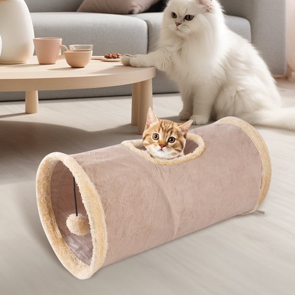 Cat Tunnel Collapsible Plush Channel Foldable Cat Play Tube Toys Plush Channel (Khaki)