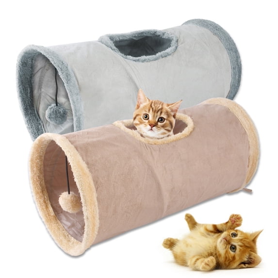 Cat Tunnel, Crinkle Cat Toy, Interactive Cat Toy, 10*20in, Foldable, Blue Faux Fabric, Pom Pom Trim, Cat Play, Indoor Play, Cat Exercise, Cat Hideaway, 1 Pc