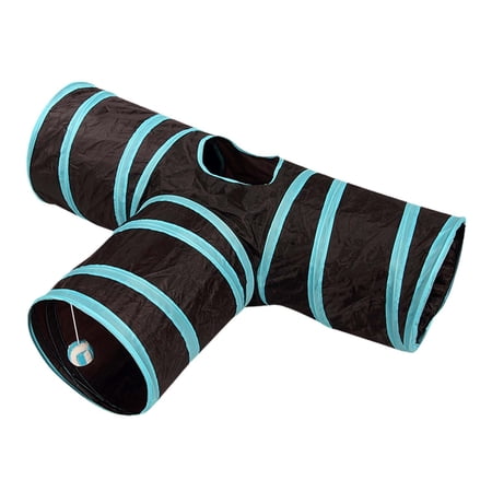 Cat Tunnel Foldable Interactive Toys Durable Hole Toy Playing Hut Puzzle Folding Tunnel Tube Cat Tunnel for Training Rat Pet Supplies Blue Black Color T