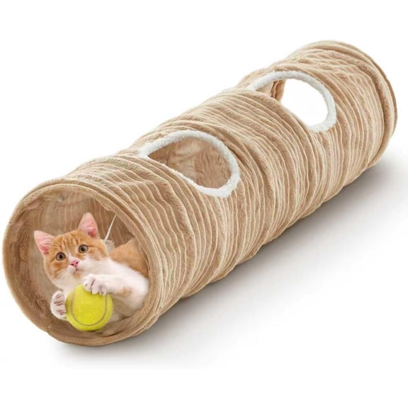 Cat Tunnel for Indoor Cats,Cats Toys Collapsible Tunnel Straight Tube with a Fun Ball and 2 Holes,Cat Play Tunnels,for Rabbits, Ferrets, Puppies & Large Pets,Diameter 11.8 Inch