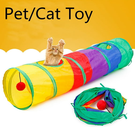 Cat Tunnel for Indoor Cats, S-Shaped Cat Play Tunnel Toy for Indoor Exercise,Collapsible Cat Play Tunnel, Interactive Toy Maze Cat House with 1 Play Ball for Cats, Puppy,Rabbit (Rainbow)