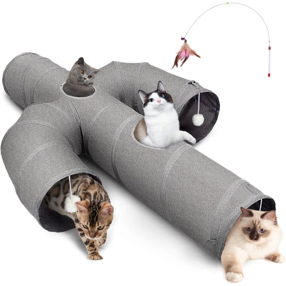 Cat Tunnel Large 12 inch Diameter Sturdy Oxford Fabric Cat Tunnel Toy, Cactus Shape Collapsible Cat Tunnels for Indoor Cats,Interactive Peek Hole Pet Tunnel Tube with Cat Wand Toy