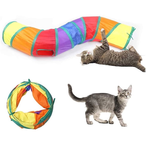 Cat Tunnel, S-Shape Cat Tube Collapsible Kitten Play Toy with 2 Side Holes for Kitten Exercising Hiding Training and Running Cats Toy for Indoor Cats(Multi-Colored)