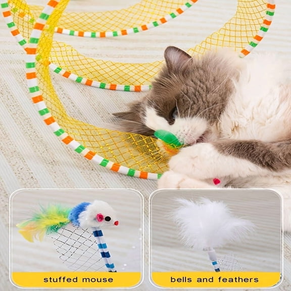Cat Tunnel, S Type Collapsible Play Tunnel, Cat Tunnels for Indoor Cats, Interactive Cat Toys for Indoor Cats, Blue 26X11 Inch Foldable S-Shaped Cat Tube with Hanging Mouse &